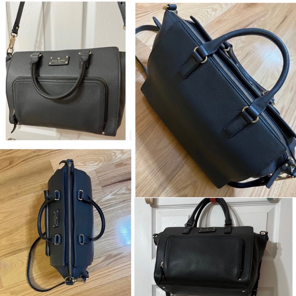 Kate Spade Sz Medium Navy Satchel W/ Shoulder Strap Pebbled Leather - Picture 1 of 11